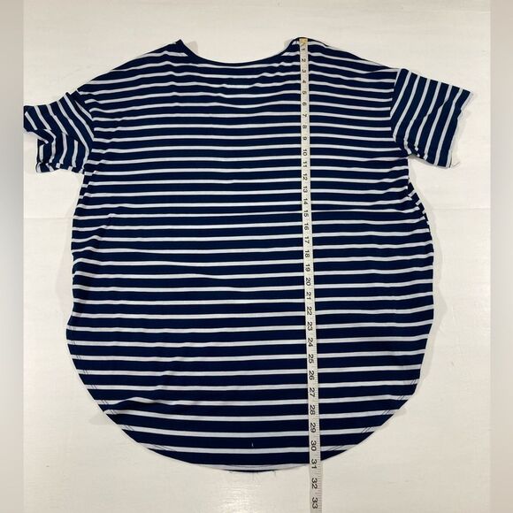 Time and Tru Women's V-Neck T-Shirt L Blue Striped Soft Casual Comfy Top Tee - Picture 9 of 9